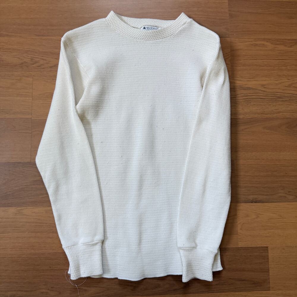 Women's Vintage 70's Blue Star Knitting Inc White Tight Stretch Thermal Shirt S